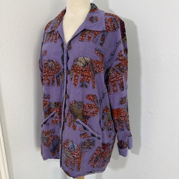 Jacket Womens S M Purple Elephant Patch Artisan‎ Folk Boho Hippie Festival - Picture 8 of 12